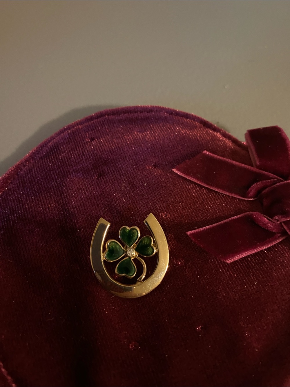 Vintage Shamrock in a Horseshoe Brooch